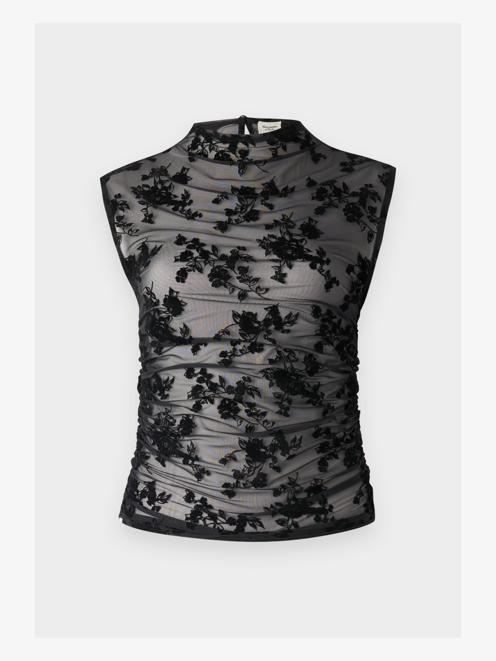 Abercrombie Sheer Floral Embroidered Mock Neck Tank Top - Black